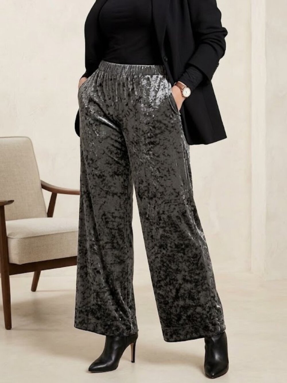 A New Day Velvet Wide Leg Lounge Pants Women's XL Black Soft Pull On